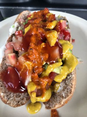 Hot dog  at Veganisimo Loncheria in Mexico City
