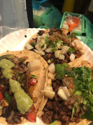 Suadero/alambre tacos at Veganisimo Loncheria in Mexico City