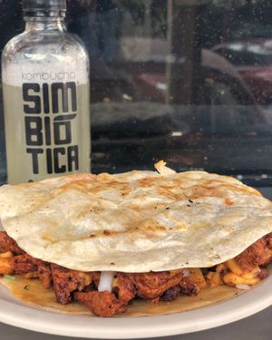 Gringa & kombucha  at Veganisimo Loncheria in Mexico City