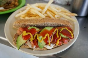 hot dog at Veganisimo Loncheria in Mexico City