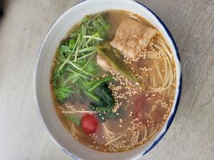 Vegan ramen - broth had bostly a taste of coriander and lemongrass (soapy) at Saborami in Okinawa