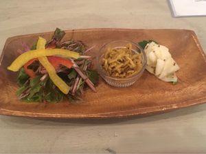 Fresh salad, fermented vegetables, house pickle at Saborami in Okinawa