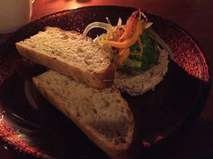 Homemade focaccia and hummus (vegan appetizer) at Rockers Cafe in Yomitan