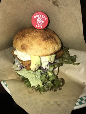 Vegan Fish Sandwich w/ Avocado  at Rockers Cafe in Yomitan