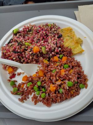 Red rice salad, chickpea frittata, buckwheat salad at Semi di Sesamo in Aosta