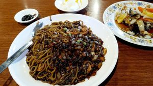 Veganized Jaengban Jjajangmyeon & Mushrooms Sweet and Sour at HaGoong - 하궁 in Seoul