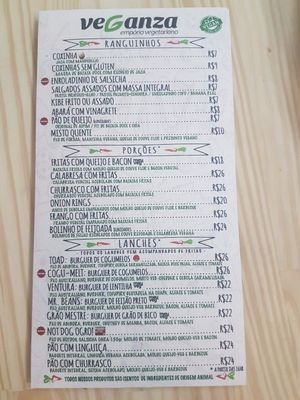 Cafe main menu at Veganza Emporio in Salvador