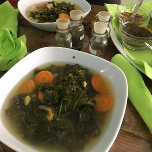 Warming vegetable soup  at GreenMood in Victoria