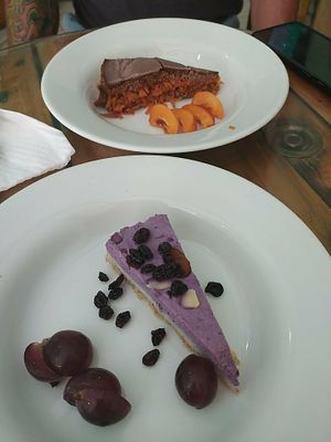 Dessert carrot and strawberry cake at GreenMood in Victoria