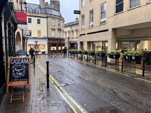 Walking wondering the street after visited the Roman Baths. Thanks to the sign on the street.  at Cascara in Bath
