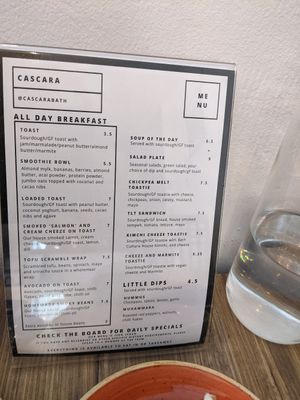 Menu Aug/sep 2021 at Cascara in Bath