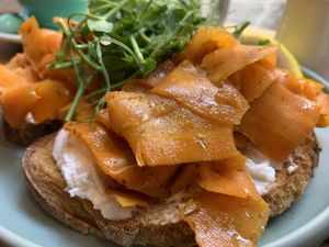 Smoked salmon & cream cheese on toast  at Cascara in Bath