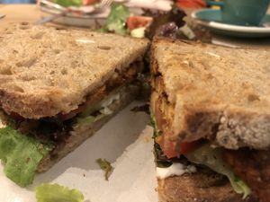 TLT sandwich (tempeh, lettuce, tomato) at Cascara in Bath