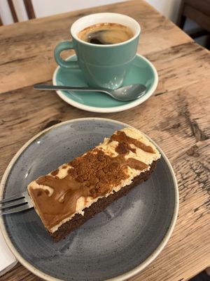 Biscoff cake, something like that, and coffee  at Cascara in Bath