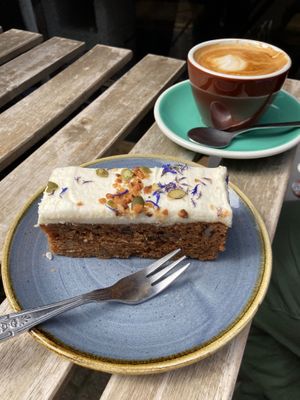 Carrot cake and coffee at Cascara in Bath