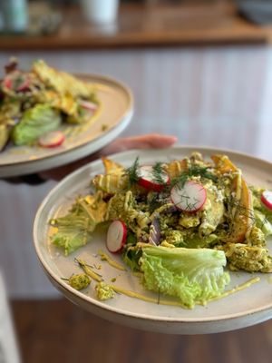 Scandinavian Potato Salad with Horseradish Dijon dressing and Lemon Dill tofu.  at Cascara in Bath