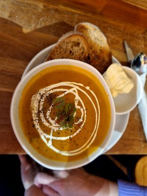 Soup (butternut squash and carrot) at Cascara in Bath