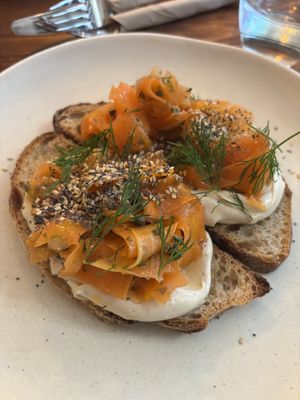 ‘Salmon’ and cashew toast  at Cascara in Bath