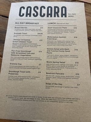Menu   at Cascara in Bath