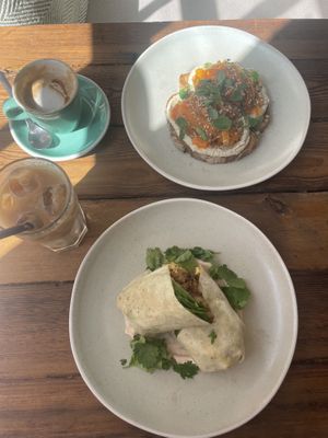 The burrito and salmon toast   at Cascara in Bath