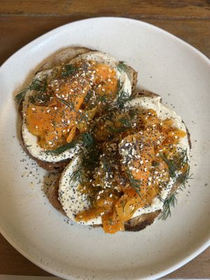 ‘Salmon’ and cashew cream cheese on toast  at Cascara in Bath