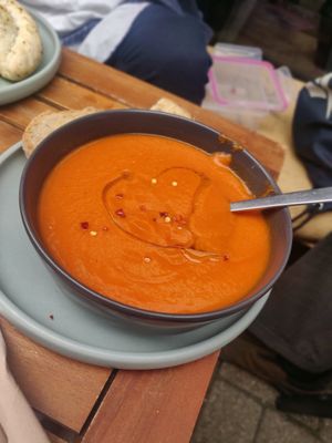 Roasted pepper and chickpea soup at Cascara in Bath