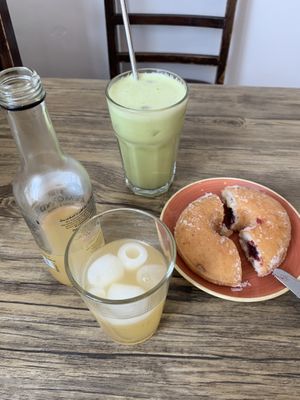 Melon juice, lemon drink and donut  at Cascara in Bath