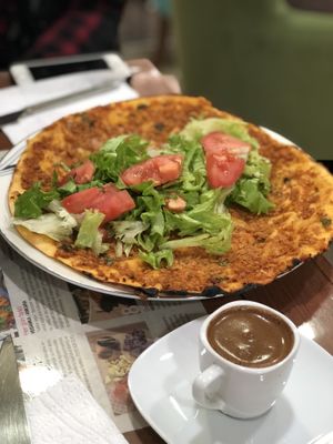 Lahmadjun and Turkish coffee at Vegan Istanbul in Istanbul