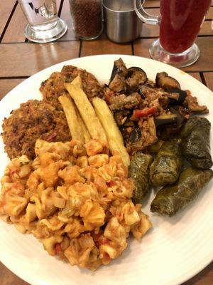 Four choices from the buffet, fries were free! at Vegan Istanbul in Istanbul