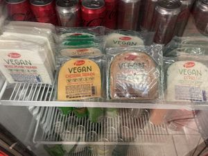 Vegan cheese, tofu and meat replacements available for purchase   at Vegan Istanbul in Istanbul