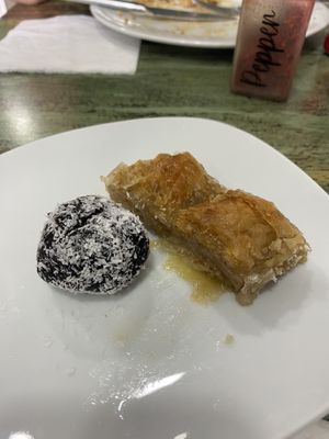 Baklava and “brownie" & coconut ball  at Vegan Istanbul in Istanbul