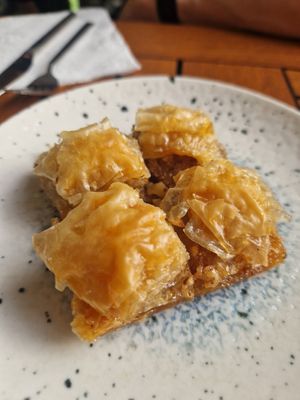 Homemade baklava, this is one portion at Vegan Istanbul in Istanbul
