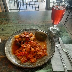 3 option lunch (you choose 3 servings) and kombucha at Vegan Istanbul in Istanbul