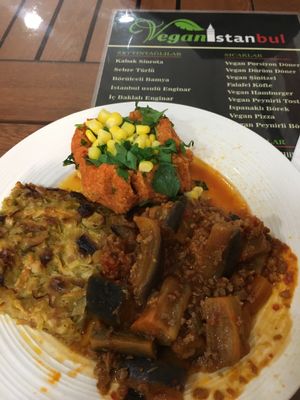 3 entree options  at Vegan Istanbul in Istanbul