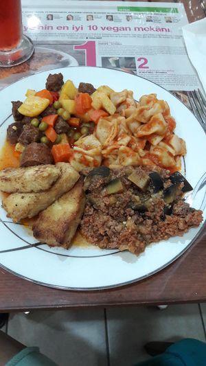 Plate with different vegan items at Vegan Istanbul in Istanbul