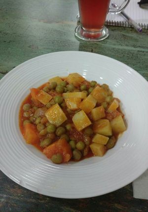 Potatoes with sause and veggies at Vegan Istanbul in Istanbul