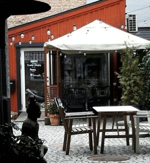 Outside seating area at Cafe Trubbel in Malmo