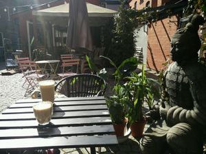 A sunny day in April at Cafe Trubbel in Malmo