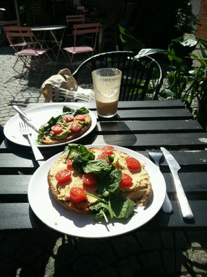 Sandwiches with hummus and avocado. Yum! at Cafe Trubbel in Malmo