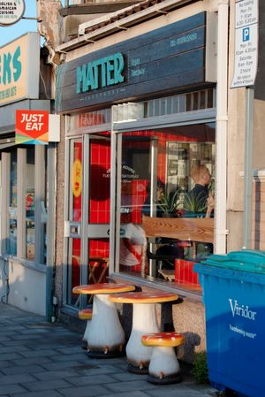 The outside of Matter vegan chip shop - August, 2017. at Matter Fastfoods in Bristol