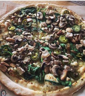 Before vegan so there is a little goat cheese. They have vegan cheese options though!  at Blaze Pizza in Webster