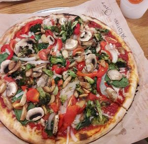 Vegan pizza - veggies and vegan cheese at Blaze Pizza in Webster