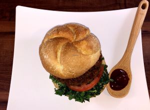 Burger at PlantPure Cafe in Philadelphia