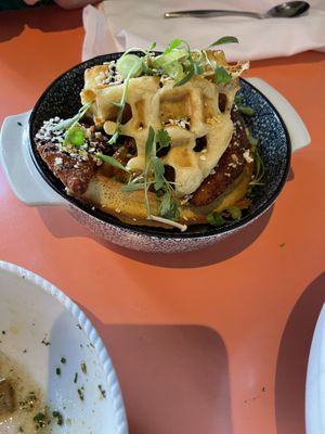 Chicken and waffles at Tongue in Cheek in St Paul