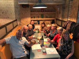 happy group awaiting their food  at Bundobust in Manchester
