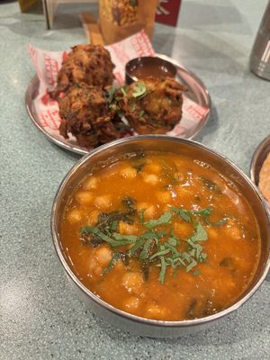 Saag and onion bhajis   at Bundobust in Manchester