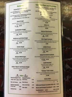 Menu Back at Sanctuary Vegan Cafe in Knoxville