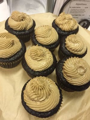 vegan chocolate cupcakes with caramel icing  at Sanctuary Vegan Cafe in Knoxville