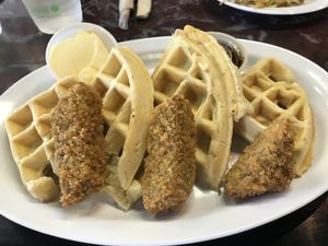 Seitan Chicken and Waffles at Sanctuary Vegan Cafe in Knoxville