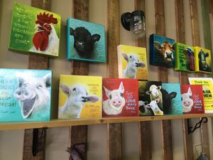 Cute art for sale at Sanctuary Vegan Cafe in Knoxville